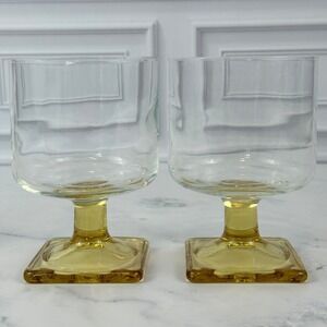 VTG PAIR (2) Federal Glass Nordic Topaz Wine Juice Glasses 4" Tall